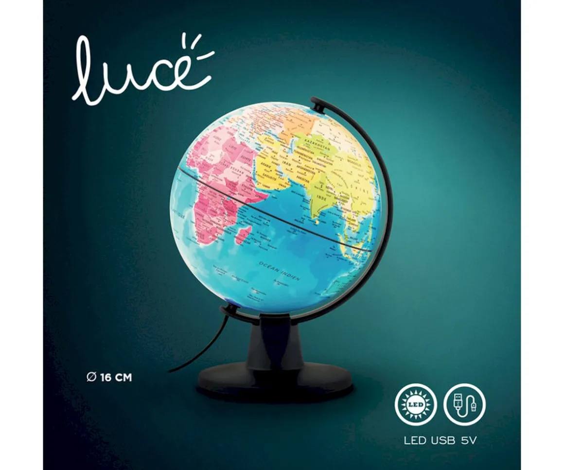 Globo Terráqueo Luminoso Luce LED 16 cm